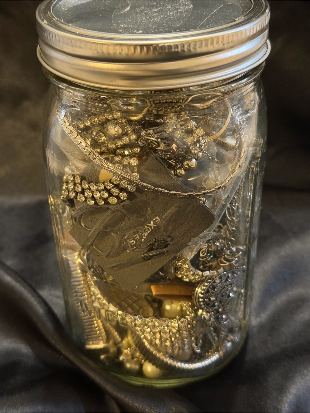 Mystery Jewelry Jar 24 ounces of silver tone and Bling